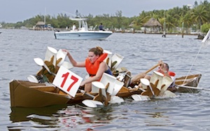 Crews of two, four or more people put their creative heads together to reuse, recycle and regenerate floatable items found around the house to construct their boats. Images: Bob Care